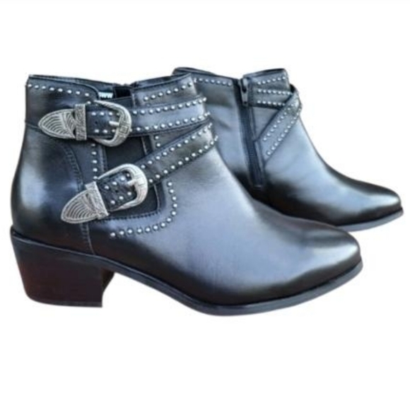 David Tate Shoes - WW DAVID TATE Senator Black Lamb Leather Ankle Bike Boot Women 8.5 Extra Wide EE